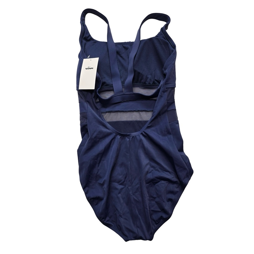 Nike Navy One Piece Swimsuit Mesh Panel Lined Women’s Large NWT - Picture 4 of 6
